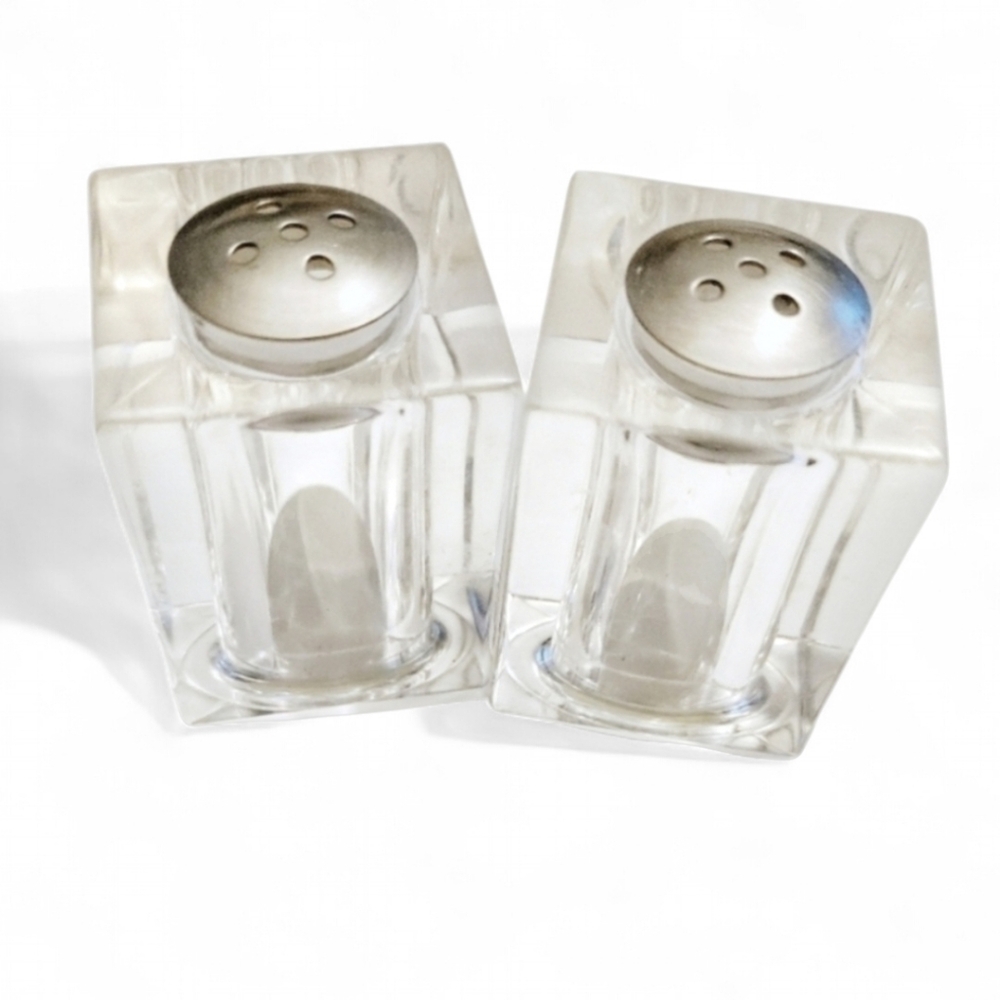 VINTAGE Lucite Salt Pepper Shakers Square Set Mid-Century Modern Retro